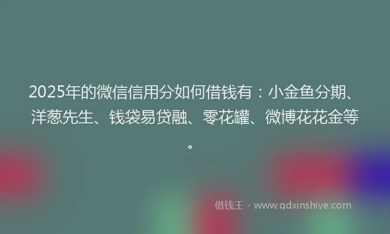 2025年的微信信用分如何借钱有：小金鱼分期、洋葱先生、钱袋易贷融、零花罐、微博花花金等。