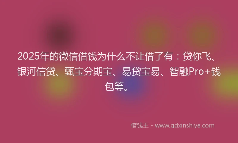 2025年的微信借钱为什么不让借了有：贷你飞、银河信贷、甄宝分期宝、易贷宝易、智融Pro+钱包等。