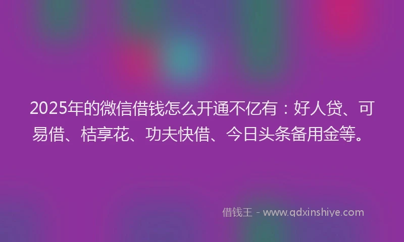 2025年的微信借钱怎么开通不亿有：好人贷、可易借、桔享花、功夫快借、今日头条备用金等。