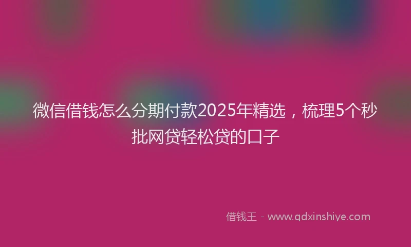 微信借钱怎么分期付款2025年精选，梳理5个秒批网贷轻松贷的口子