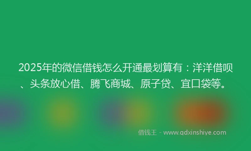 2025年的微信借钱怎么开通最划算有：洋洋借呗、头条放心借、腾飞商城、原子贷、宜口袋等。