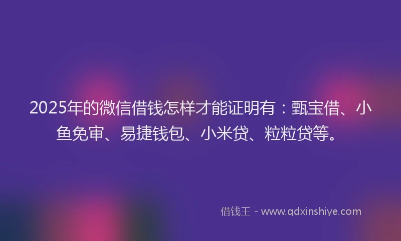 2025年的微信借钱怎样才能证明有：甄宝借、小鱼免审、易捷钱包、小米贷、粒粒贷等。