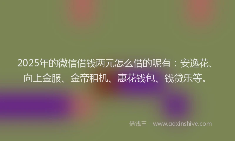 2025年的微信借钱两元怎么借的呢有：安逸花、向上金服、金帝租机、惠花钱包、钱贷乐等。
