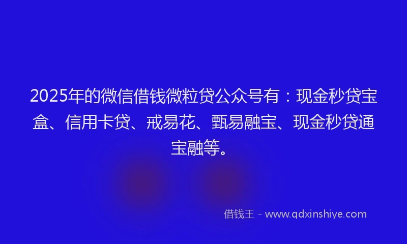 2025年的微信借钱微粒贷公众号有：现金秒贷宝盒、信用卡贷、戒易花、甄易融宝、现金秒贷通宝融等。