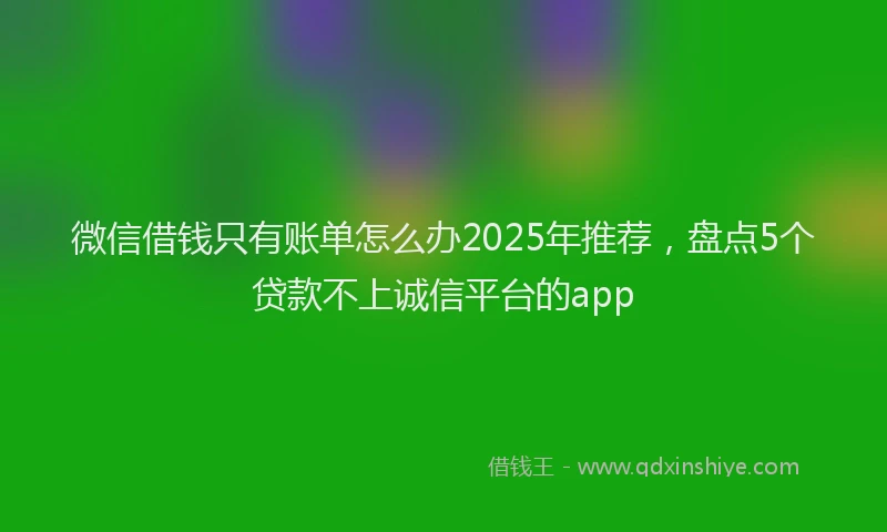 微信借钱只有账单怎么办2025年推荐，盘点5个贷款不上诚信平台的app