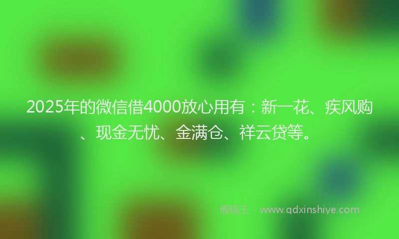 2025年的微信借4000放心用有：新一花、疾风购、现金无忧、金满仓、祥云贷等。