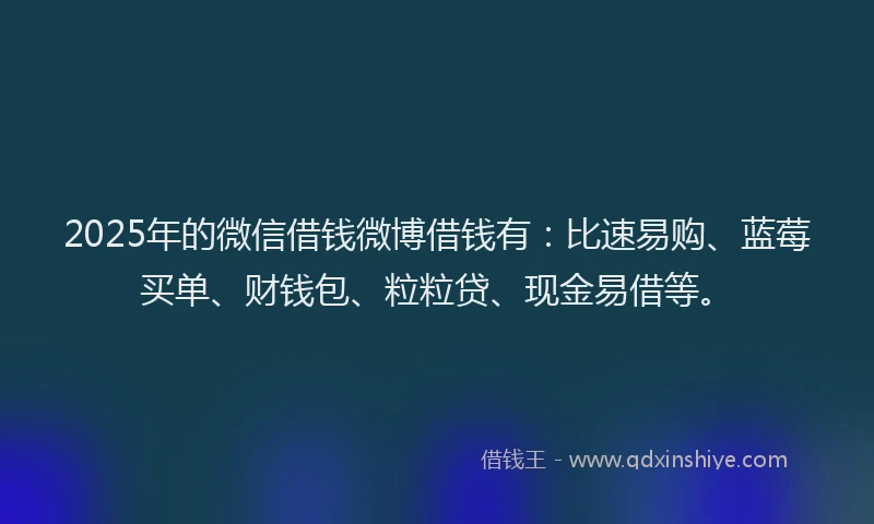 2025年的微信借钱微博借钱有：比速易购、蓝莓买单、财钱包、粒粒贷、现金易借等。