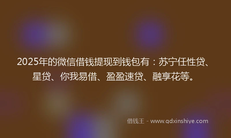2025年的微信借钱提现到钱包有：苏宁任性贷、星贷、你我易借、盈盈速贷、融享花等。