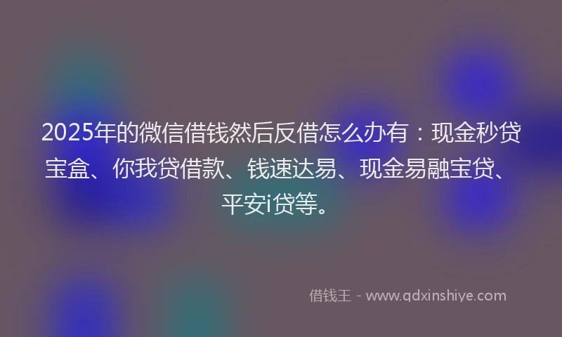 2025年的微信借钱然后反借怎么办有：现金秒贷宝盒、你我贷借款、钱速达易、现金易融宝贷、平安i贷等。