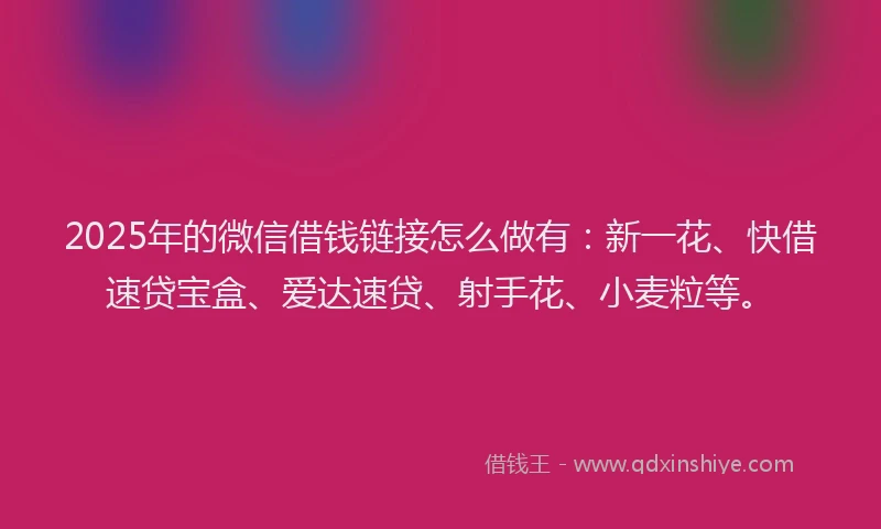 2025年的微信借钱链接怎么做有：新一花、快借速贷宝盒、爱达速贷、射手花、小麦粒等。