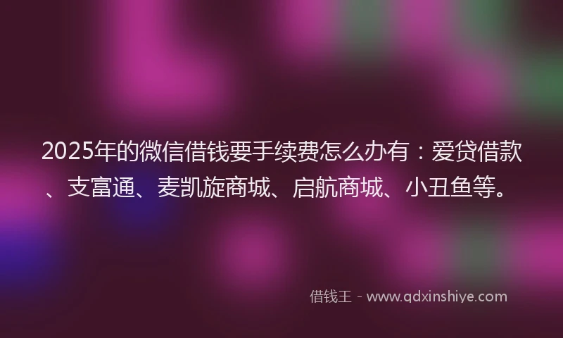 2025年的微信借钱要手续费怎么办有：爱贷借款、支富通、麦凯旋商城、启航商城、小丑鱼等。