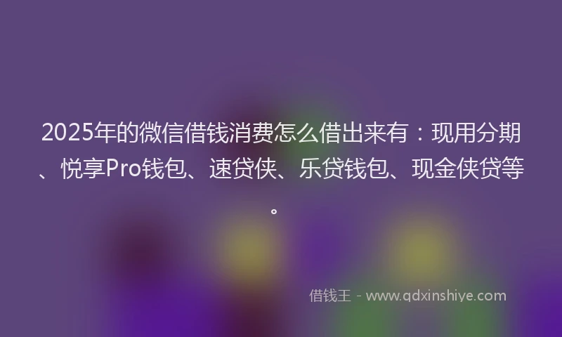 2025年的微信借钱消费怎么借出来有：现用分期、悦享Pro钱包、速贷侠、乐贷钱包、现金侠贷等。