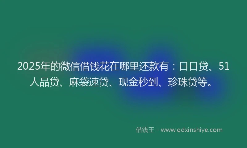 2025年的微信借钱花在哪里还款有：日日贷、51人品贷、麻袋速贷、现金秒到、珍珠贷等。