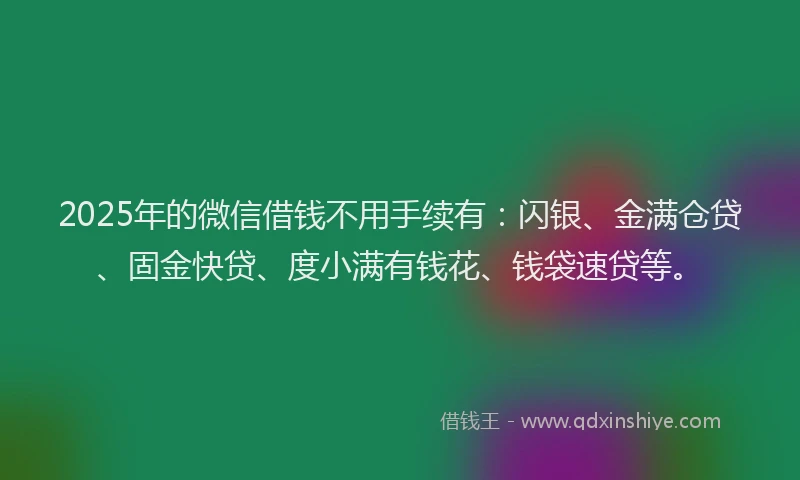 2025年的微信借钱不用手续有：闪银、金满仓贷、固金快贷、度小满有钱花、钱袋速贷等。