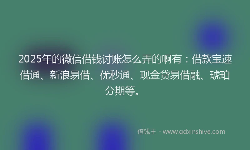 2025年的微信借钱讨账怎么弄的啊有：借款宝速借通、新浪易借、优秒通、现金贷易借融、琥珀分期等。