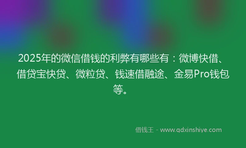 2025年的微信借钱的利弊有哪些有：微博快借、借贷宝快贷、微粒贷、钱速借融途、金易Pro钱包等。
