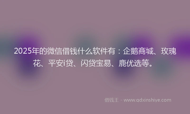 2025年的微信借钱什么软件有：企鹅商城、玫瑰花、平安i贷、闪贷宝易、鹿优选等。