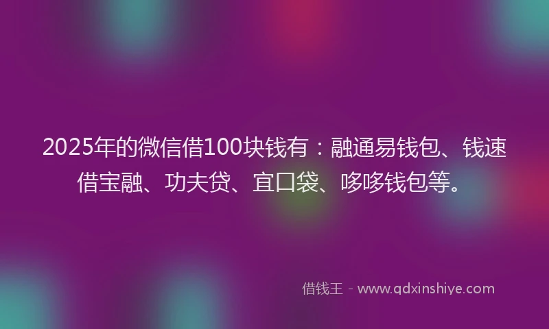 2025年的微信借100块钱有：融通易钱包、钱速借宝融、功夫贷、宜口袋、哆哆钱包等。