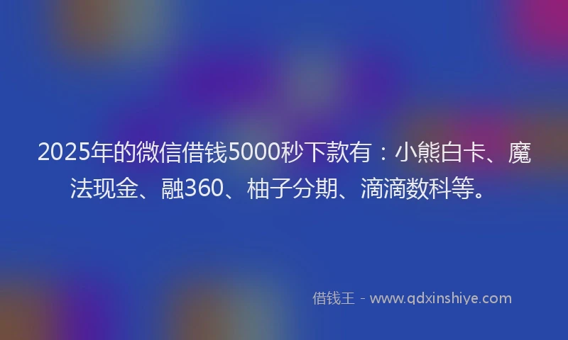 2025年的微信借钱5000秒下款有：小熊白卡、魔法现金、融360、柚子分期、滴滴数科等。