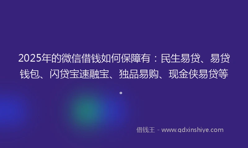 2025年的微信借钱如何保障有：民生易贷、易贷钱包、闪贷宝速融宝、独品易购、现金侠易贷等。