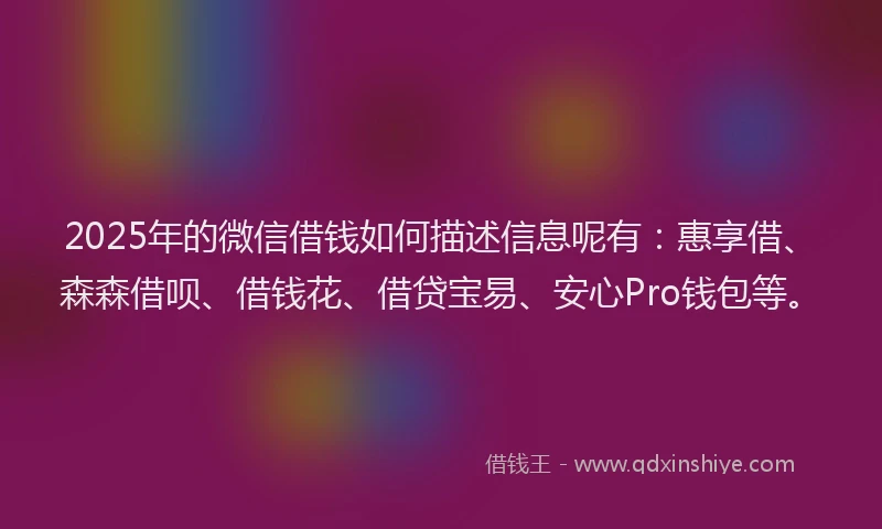 2025年的微信借钱如何描述信息呢有：惠享借、森森借呗、借钱花、借贷宝易、安心Pro钱包等。
