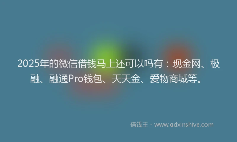 2025年的微信借钱马上还可以吗有：现金网、极融、融通Pro钱包、天天金、爱物商城等。