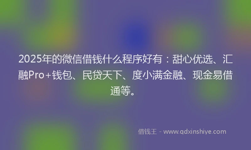 2025年的微信借钱什么程序好有：甜心优选、汇融Pro+钱包、民贷天下、度小满金融、现金易借通等。
