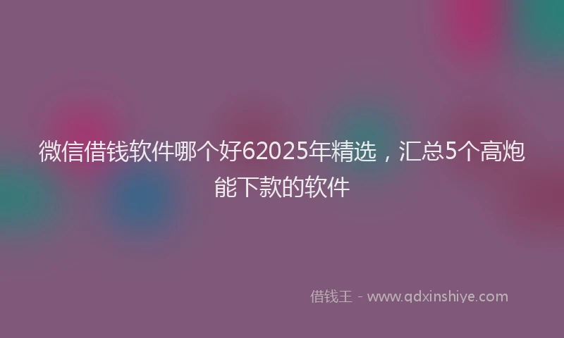微信借钱软件哪个好62025年精选，汇总5个高炮能下款的软件