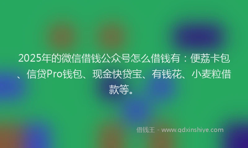 2025年的微信借钱公众号怎么借钱有：便荔卡包、信贷Pro钱包、现金快贷宝、有钱花、小麦粒借款等。