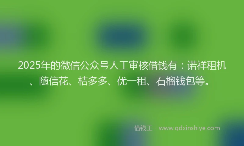 2025年的微信公众号人工审核借钱有：诺祥租机、随信花、桔多多、优一租、石榴钱包等。