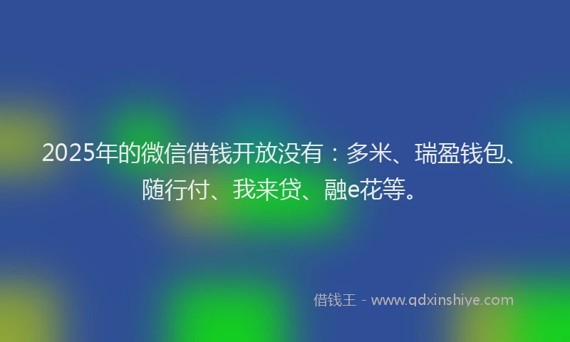 2025年的微信借钱开放没有：多米、瑞盈钱包、随行付、我来贷、融e花等。