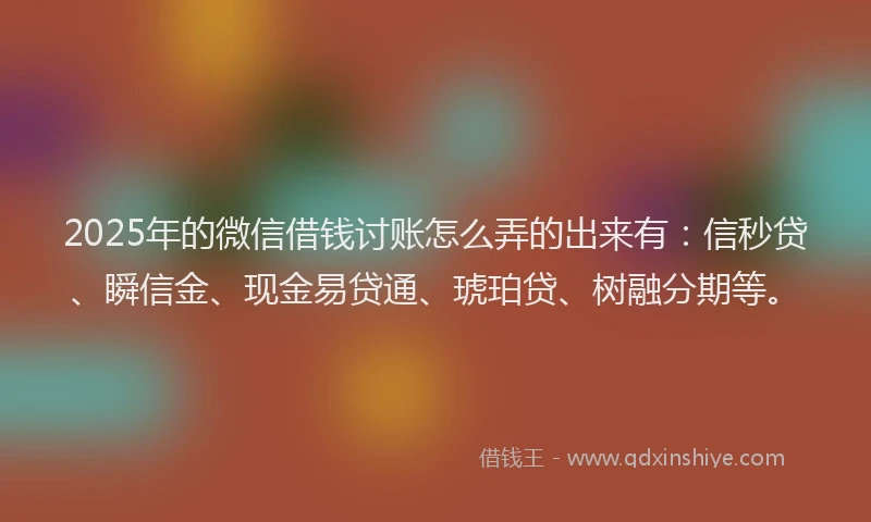2025年的微信借钱讨账怎么弄的出来有：信秒贷、瞬信金、现金易贷通、琥珀贷、树融分期等。