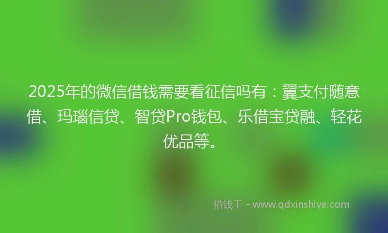2025年的微信借钱需要看征信吗有：翼支付随意借、玛瑙信贷、智贷Pro钱包、乐借宝贷融、轻花优品等。