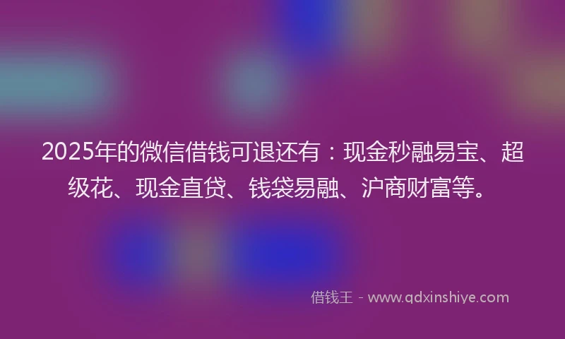 2025年的微信借钱可退还有：现金秒融易宝、超级花、现金直贷、钱袋易融、沪商财富等。