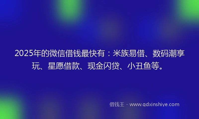 2025年的微信借钱最快有：米族易借、数码潮享玩、星愿借款、现金闪贷、小丑鱼等。