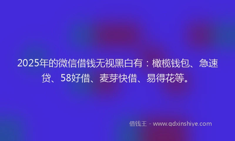 2025年的微信借钱无视黑白有：橄榄钱包、急速贷、58好借、麦芽快借、易得花等。