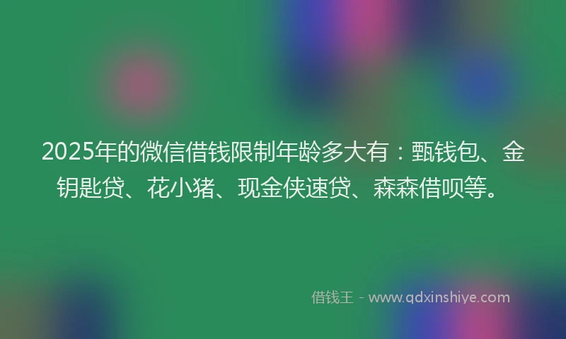 2025年的微信借钱限制年龄多大有：甄钱包、金钥匙贷、花小猪、现金侠速贷、森森借呗等。