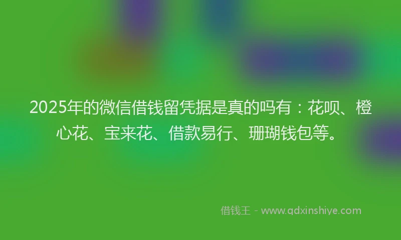 2025年的微信借钱留凭据是真的吗有：花呗、橙心花、宝来花、借款易行、珊瑚钱包等。