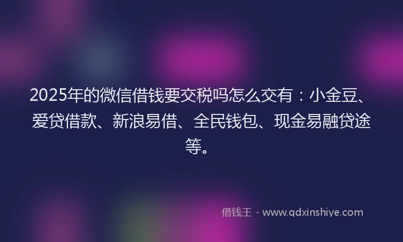 2025年的微信借钱要交税吗怎么交有：小金豆、爱贷借款、新浪易借、全民钱包、现金易融贷途等。