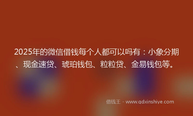 2025年的微信借钱每个人都可以吗有：小象分期、现金速贷、琥珀钱包、粒粒贷、金易钱包等。