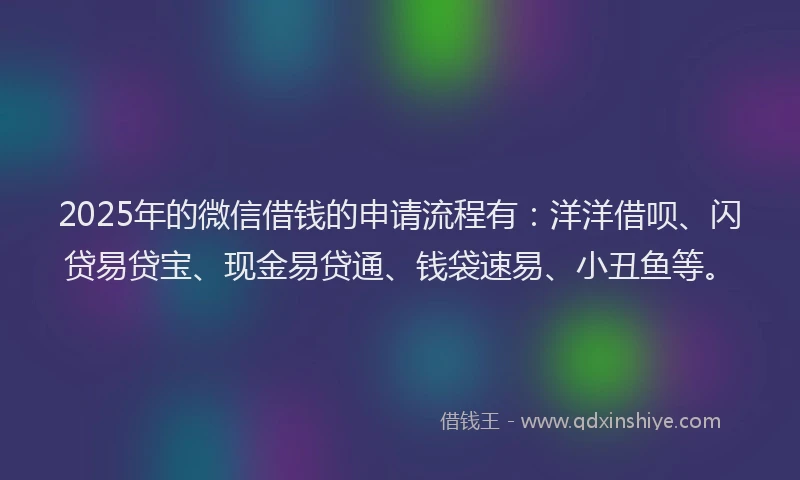 2025年的微信借钱的申请流程有：洋洋借呗、闪贷易贷宝、现金易贷通、钱袋速易、小丑鱼等。