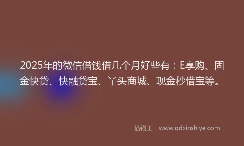 2025年的微信借钱借几个月好些有：E享购、固金快贷、快融贷宝、丫头商城、现金秒借宝等。