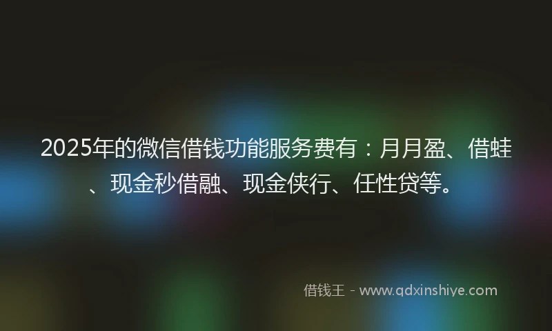 2025年的微信借钱功能服务费有：月月盈、借蛙、现金秒借融、现金侠行、任性贷等。