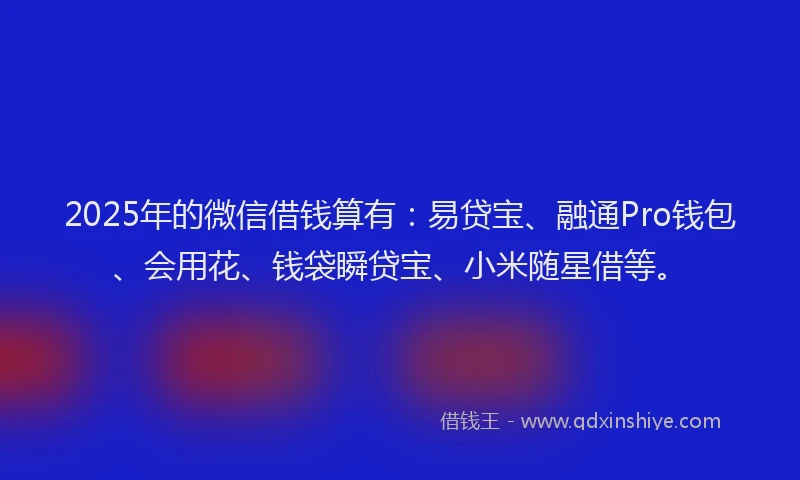 2025年的微信借钱算有：易贷宝、融通Pro钱包、会用花、钱袋瞬贷宝、小米随星借等。