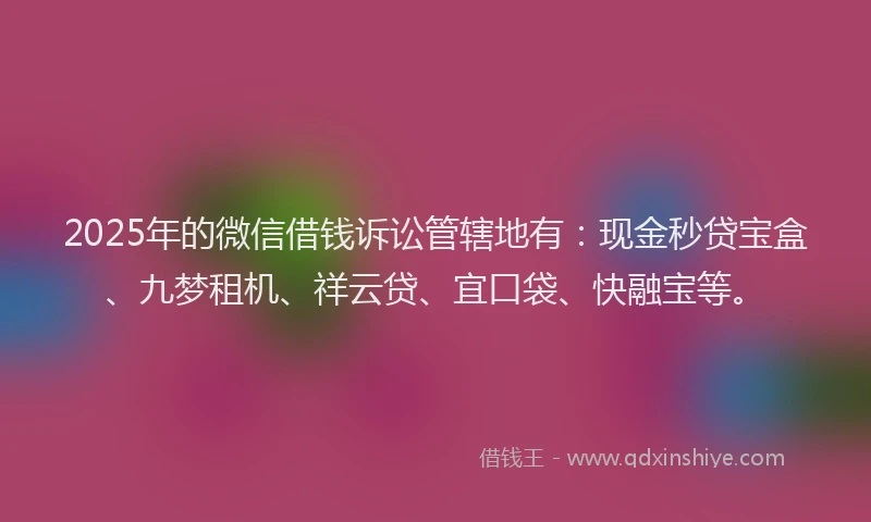 2025年的微信借钱诉讼管辖地有：现金秒贷宝盒、九梦租机、祥云贷、宜口袋、快融宝等。