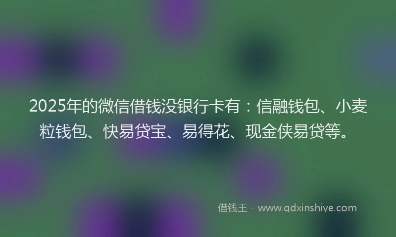 2025年的微信借钱没银行卡有：信融钱包、小麦粒钱包、快易贷宝、易得花、现金侠易贷等。