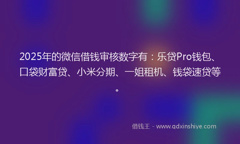 2025年的微信借钱审核数字有：乐贷Pro钱包、口袋财富贷、小米分期、一姐租机、钱袋速贷等。