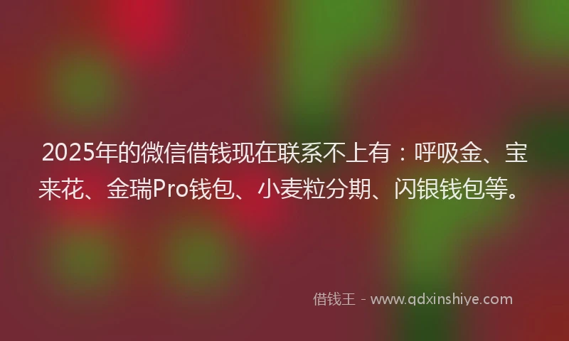 2025年的微信借钱现在联系不上有：呼吸金、宝来花、金瑞Pro钱包、小麦粒分期、闪银钱包等。