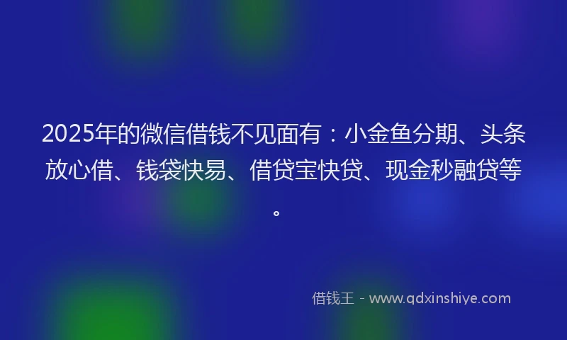 2025年的微信借钱不见面有：小金鱼分期、头条放心借、钱袋快易、借贷宝快贷、现金秒融贷等。