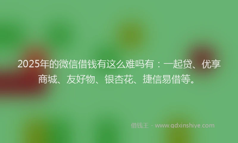 2025年的微信借钱有这么难吗有：一起贷、优享商城、友好物、银杏花、捷信易借等。